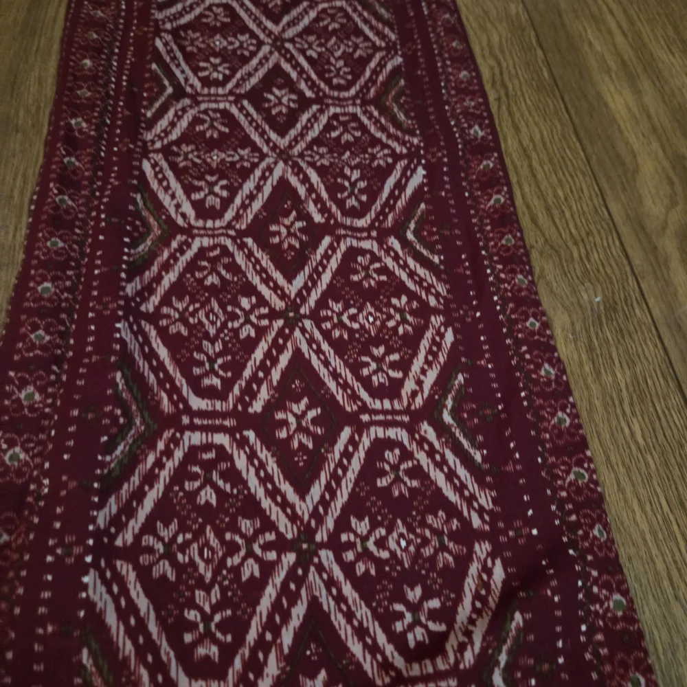 Boho Wine Red Geometric Long Scarf Oblong Lightweight Retro Folk Print